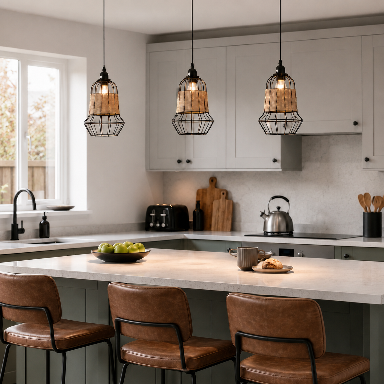 Glyph-Basket-Inspired Bar Pendant Light Natural Rattan Pendant Lighting