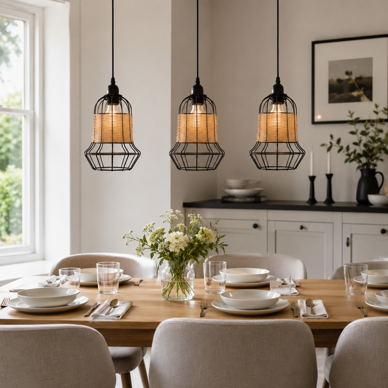 Glyph-Basket-Inspired Bar Pendant Light Natural Rattan Pendant Lighting
