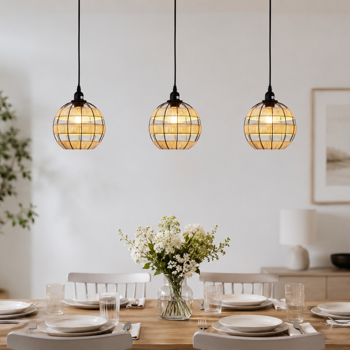 🎁 Glyph-Woven Sphere Pendant Light for Cozy Natural Elegance (100% off)