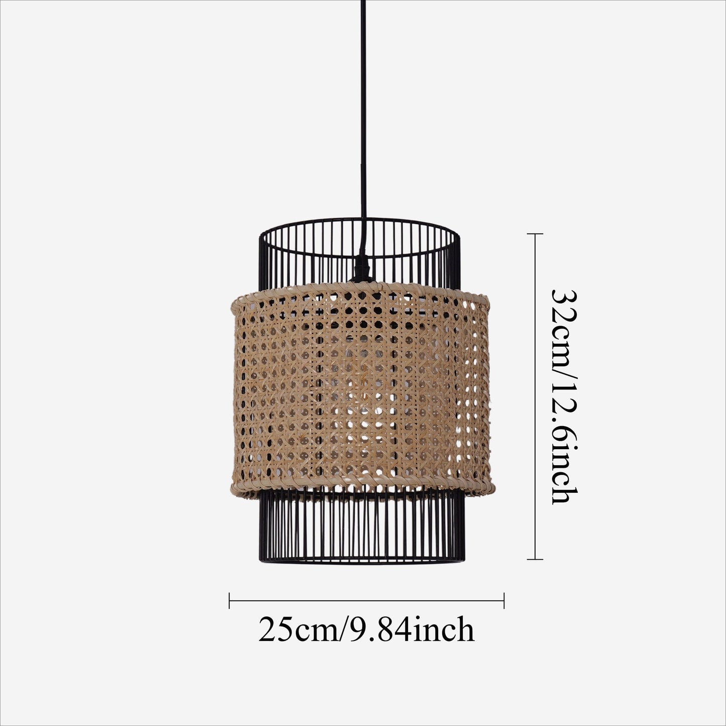 Lightsin Elegant Black Frame with Handwoven Rattan Pendant Light Lightsin UK