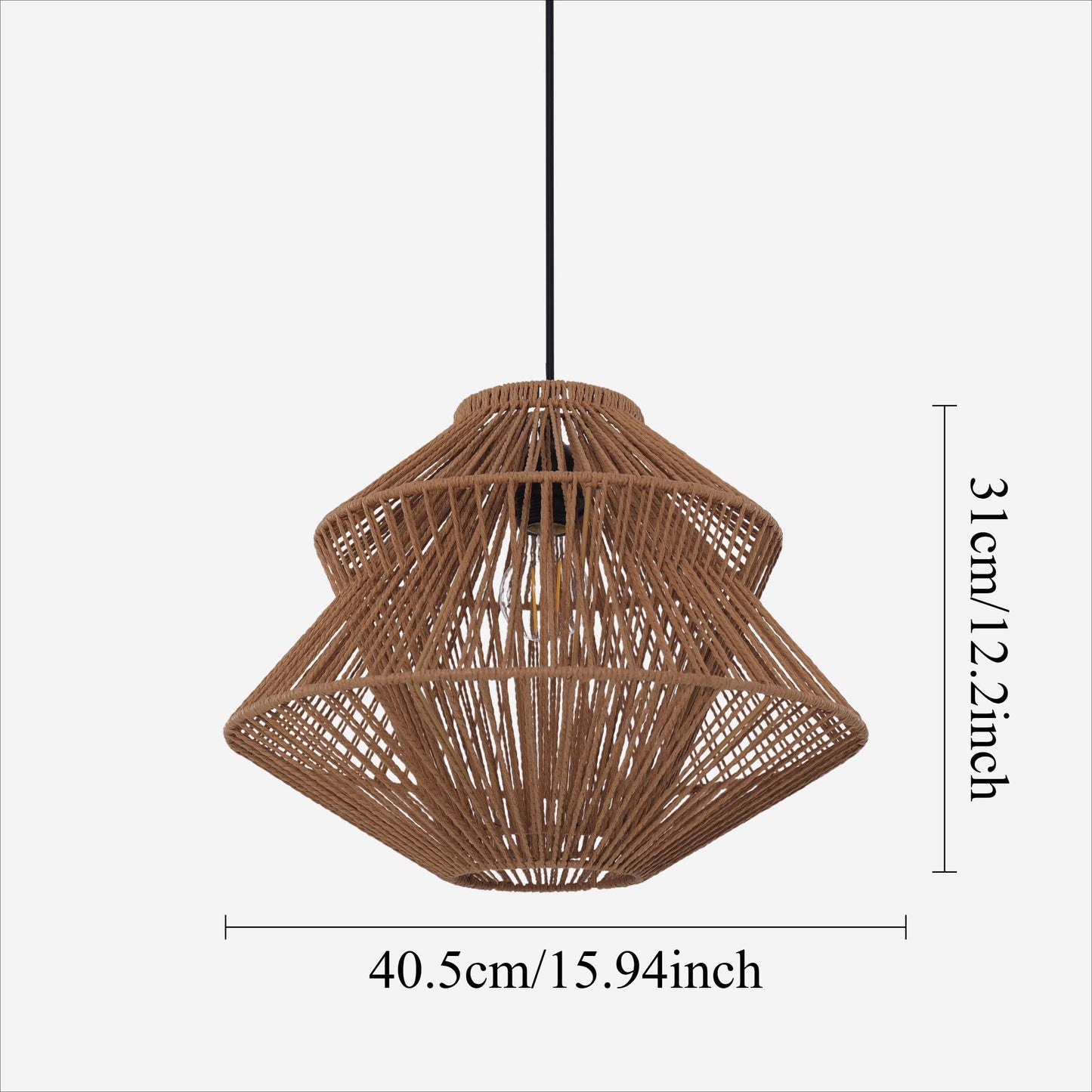 Lightsin Khaki Handwoven Paper Rope Pendant Light with Iron Frame Lightsin UK