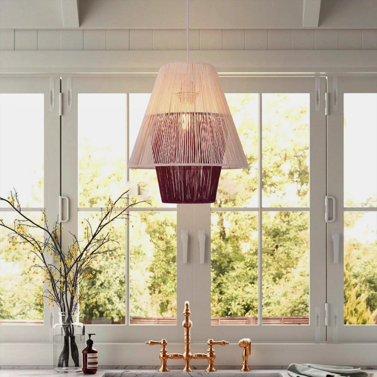 Lightsin Modern White Pendant Light with Purple Paper Rope Design Lightsin UK