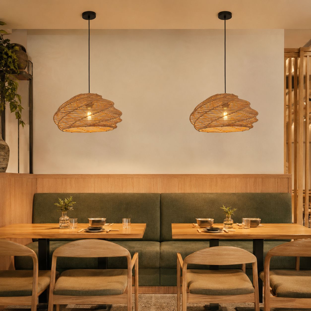 Lightsin Spiral Woven Rattan Pendant Light for Kitchen Island & Dining Room Lightsin UK