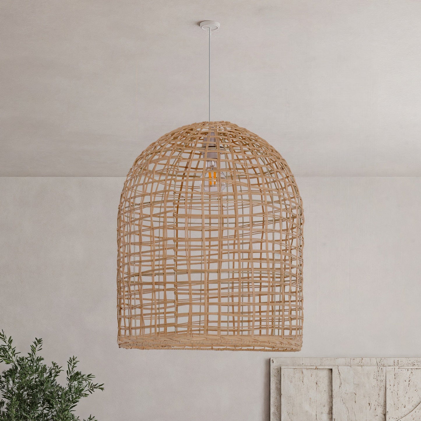 Lightsin Natural Cage Shape Rattan Pendant Light Lightsin UK 1 Unit