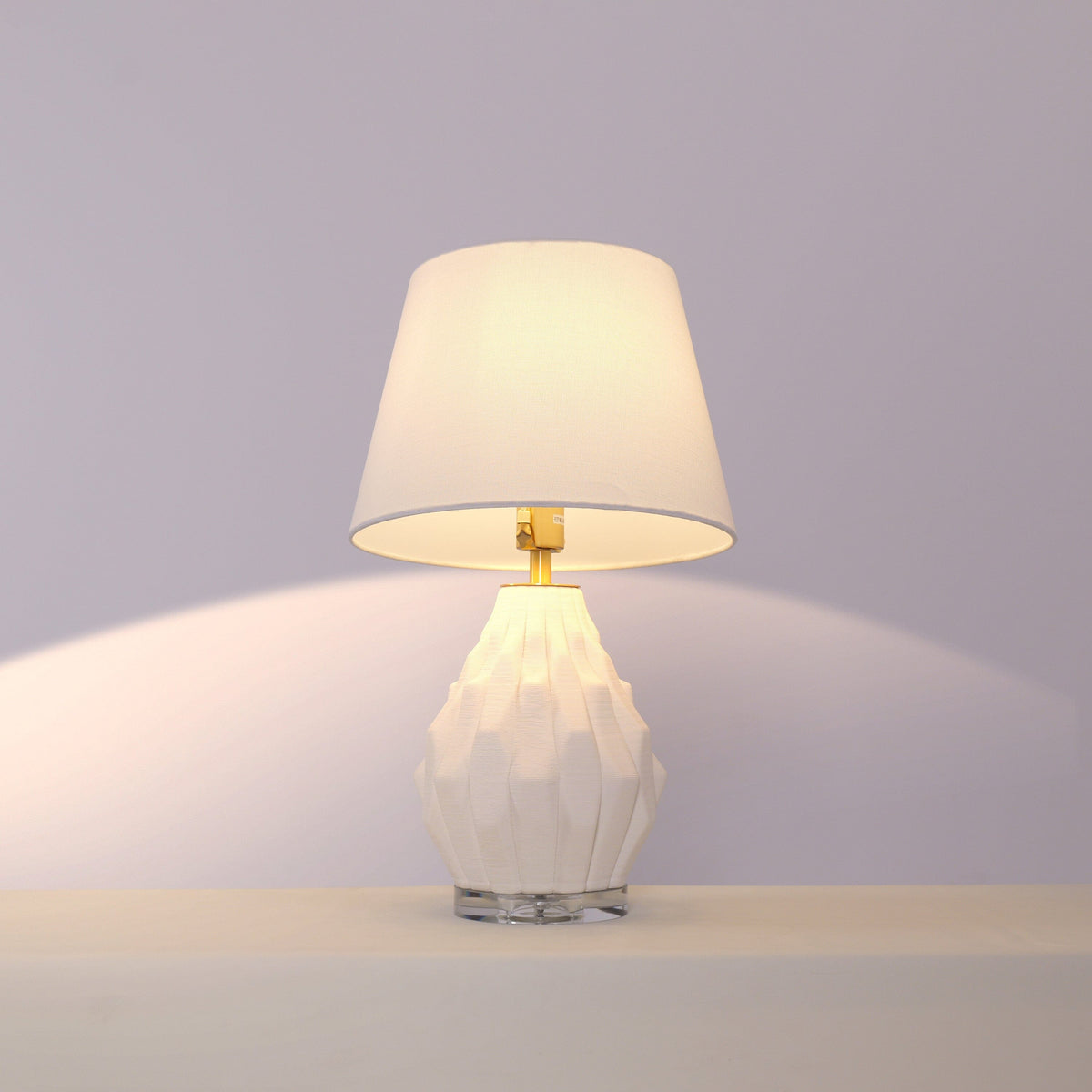 Lightsin 3D Pure White Polygonal Textured Ceramic Table Lamp with Fabric Shade Lightsin UK