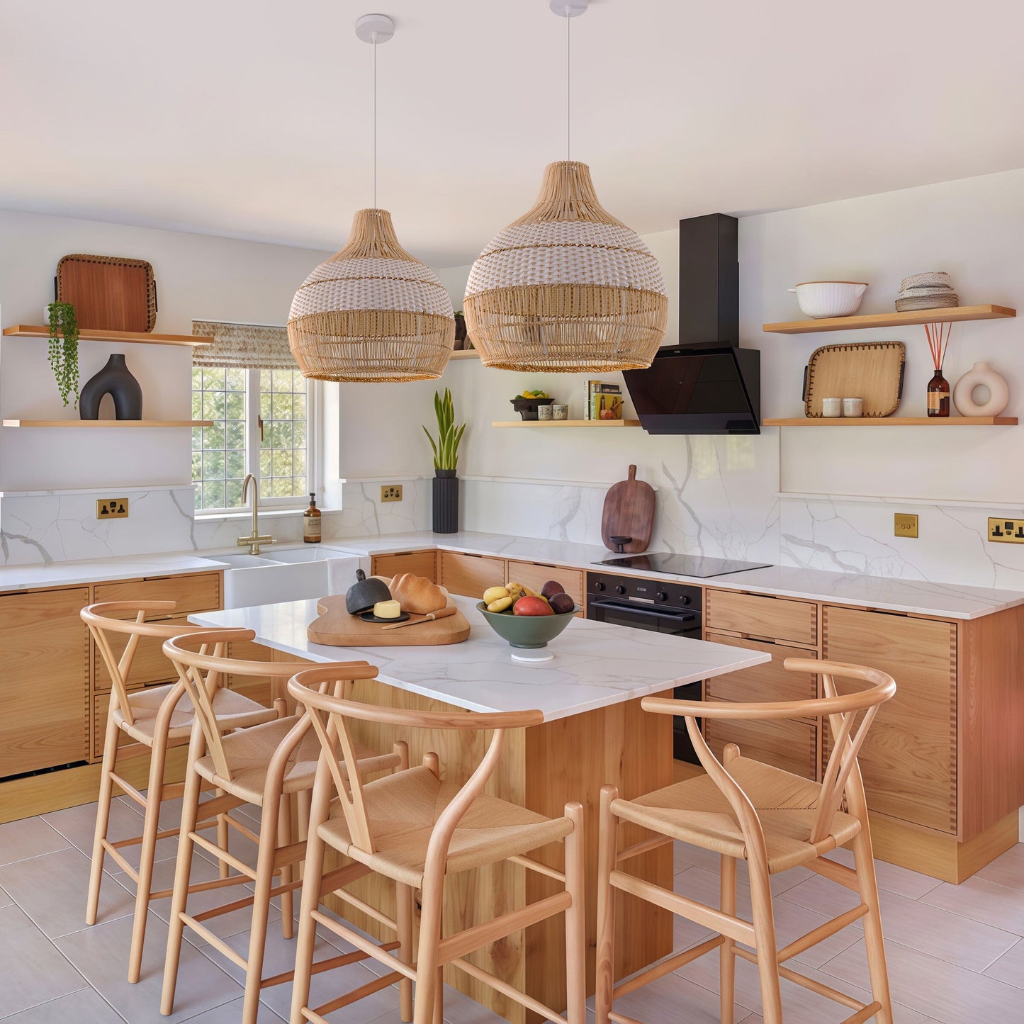 Living Nest UK Handwoven Rattan Pendant Light for Kitchen and Boho-Style Interiors Living Nest UK