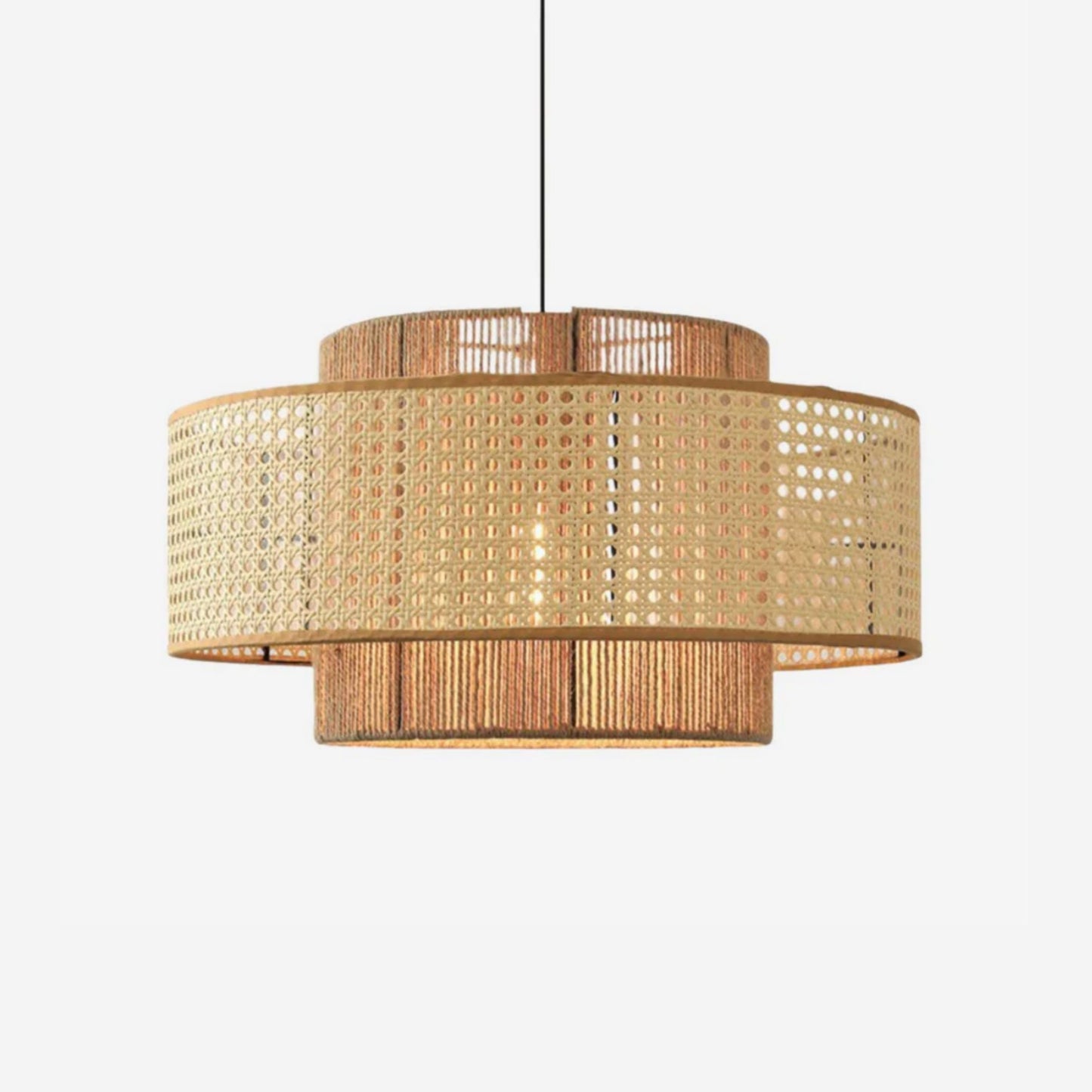 Lightsin Natural Woven Rattan and Hemp Rope Rustic Pendant Light Fixture Lightsin UK