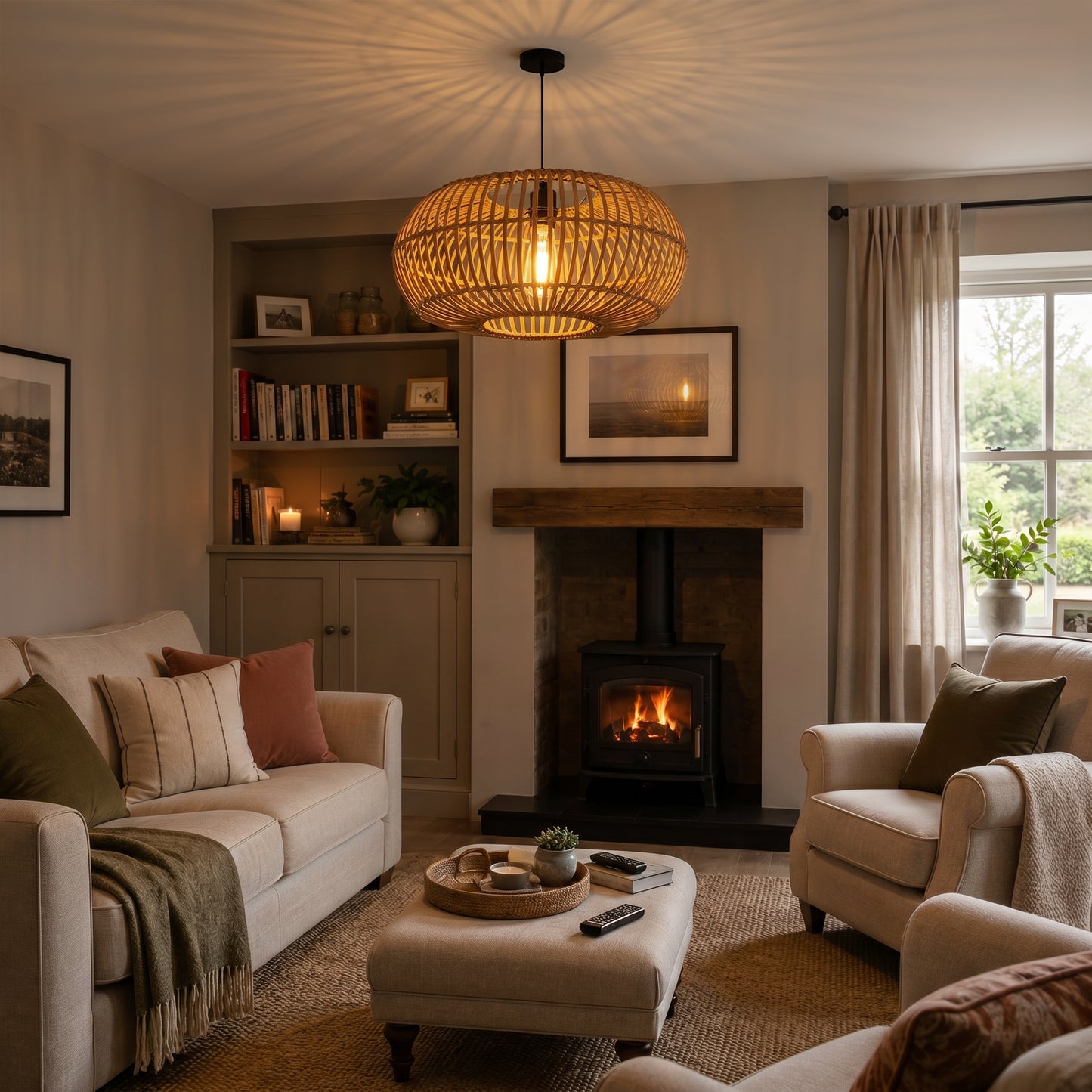 Natural Bamboo Woven Round Pendant Light for Warm Interiors