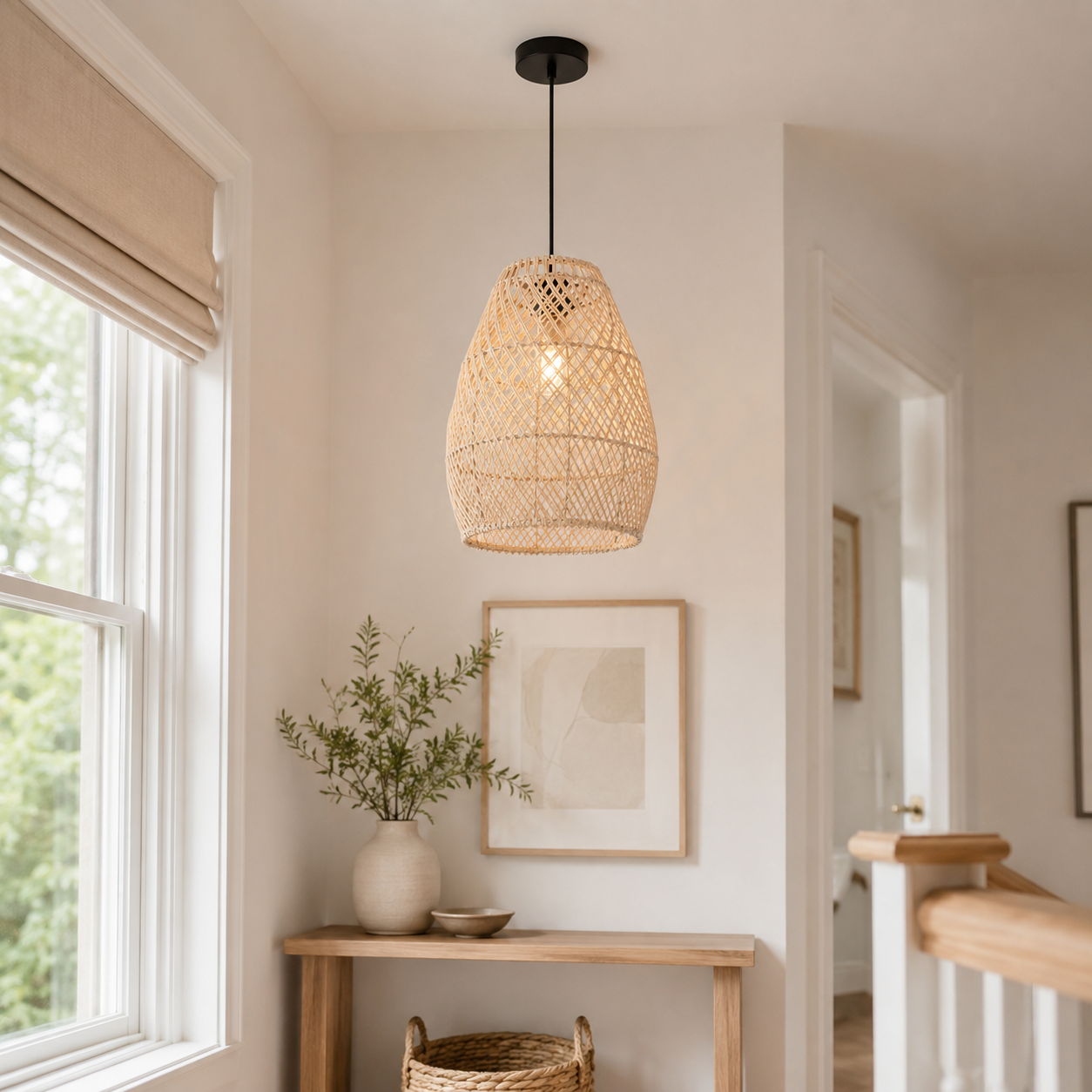 Eco-Friendly Rustic Rattan Pendant Light For Home Decor