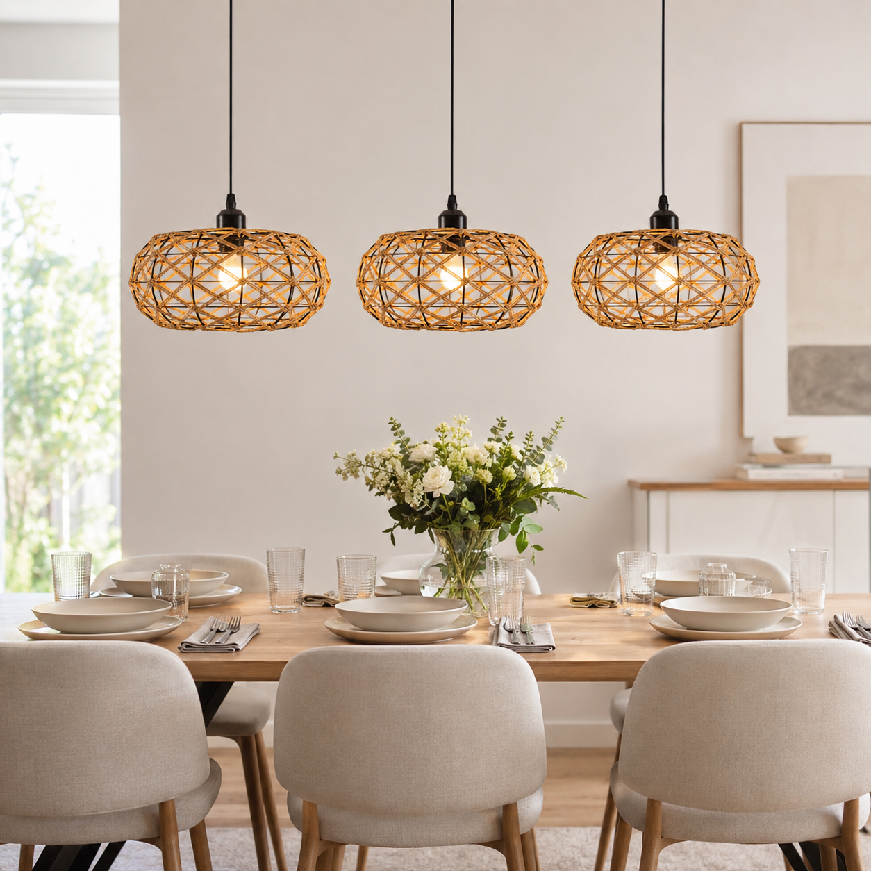 Glyph-Handwoven Paper Rope Pendant Light – Rustic Natural Ceiling Fixture for Bedroom, Dining & Living Rooms