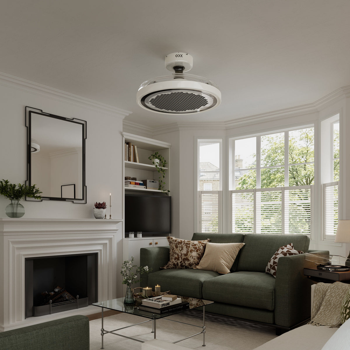 48 inch reversible ceiling fan with LED light installed in a living room