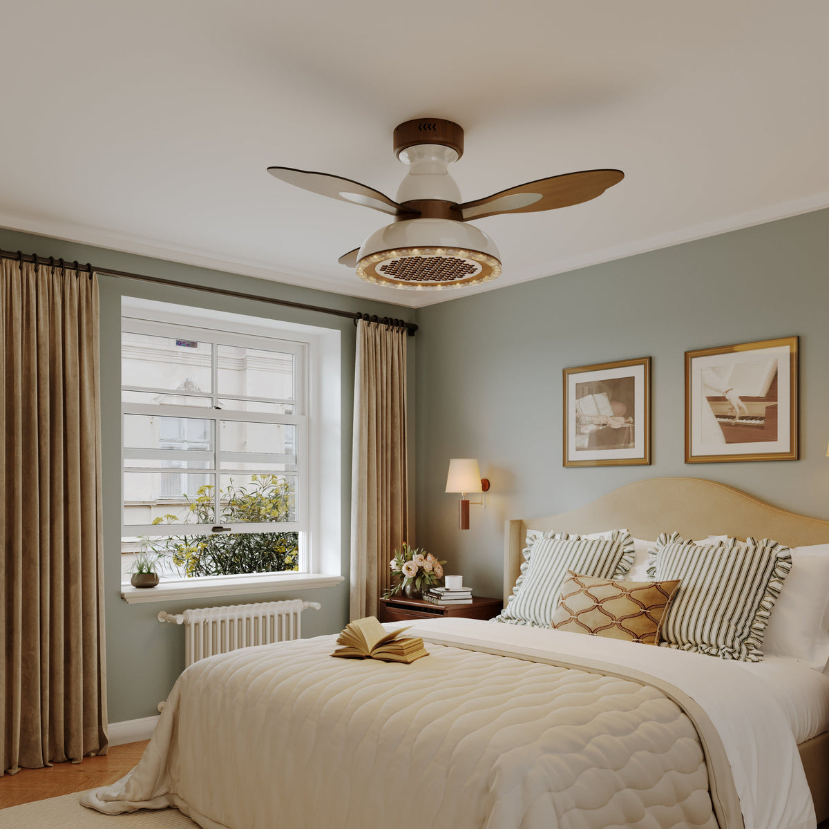 36 inch reversible ceiling fan with LED light with dimensions shown for installation