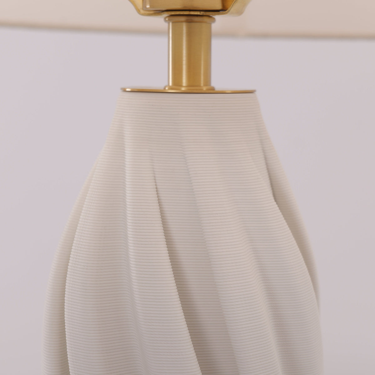 Lightsin 3D Pure White Ceramic Spiral Vase Table Lamp with Fabric Shade Lightsin UK