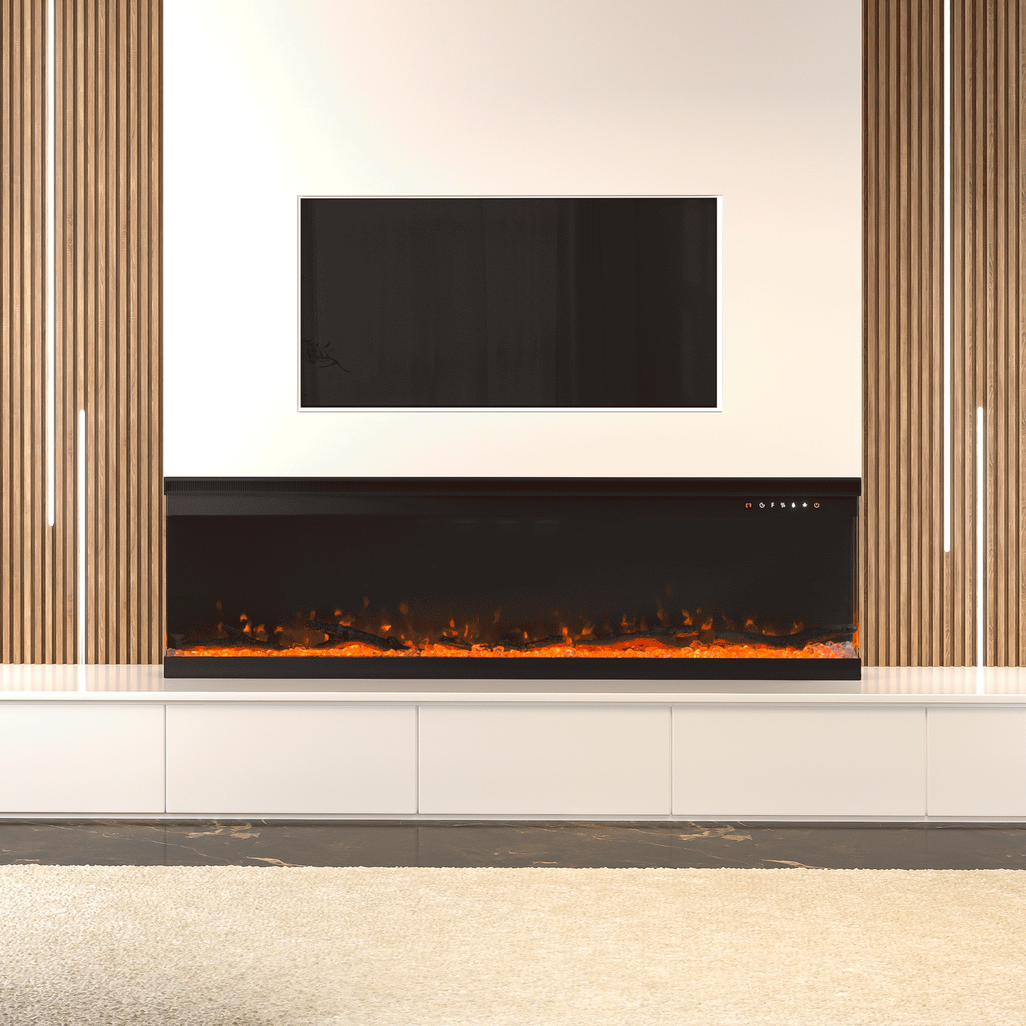 40/50/60-Inch 3-Sided Wall Mounted Electric Fireplace 9 Flame Colours and 5 Brightness Modes Freestanding Fireplaces Living and Home 60 inch