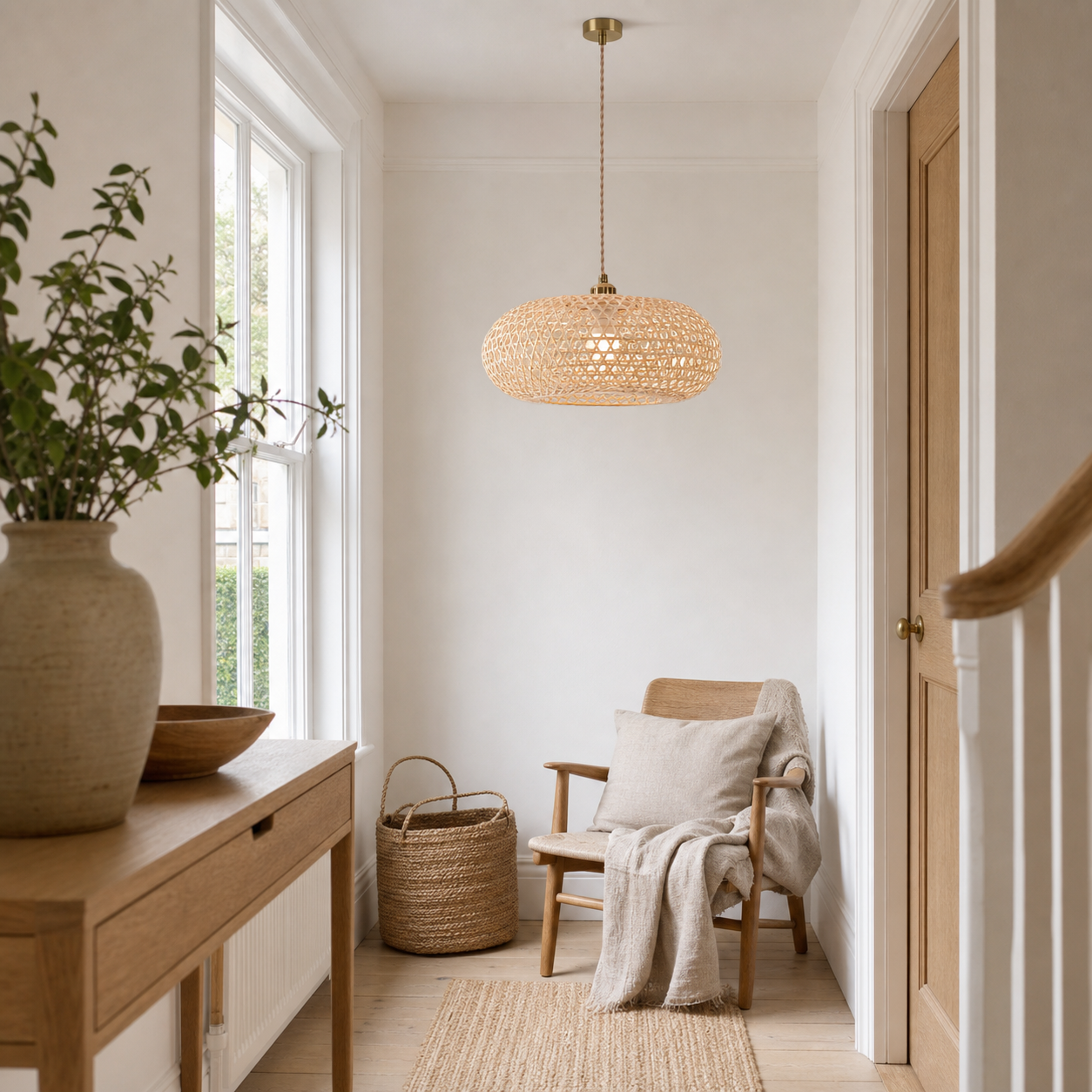 Natural Bamboo Pendant Light with Handwoven Lampshades in Four Sizes