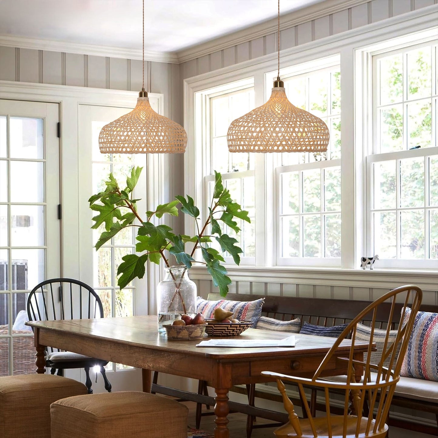 Living Nest UK Natural Bamboo Pendant Light with Handwoven Lampshades in Four Sizes Living Nest UK 40cm Dia ¡Á 48cm H