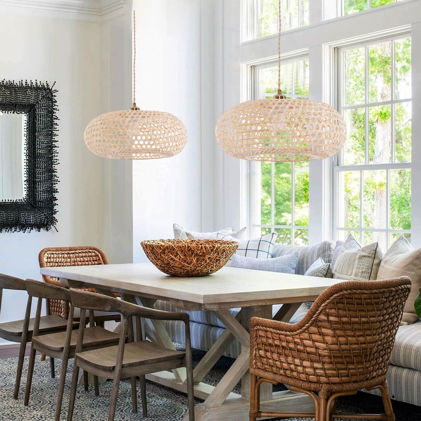Living Nest UK Natural Bamboo Pendant Light with Handwoven Lampshades in Four Sizes Living Nest UK