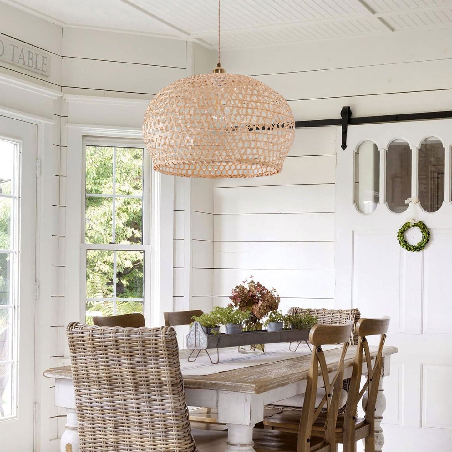 Living Nest UK Natural Bamboo Pendant Light with Handwoven Lampshades in Four Sizes Living Nest UK 50cm Dia ¡Á 28cm H