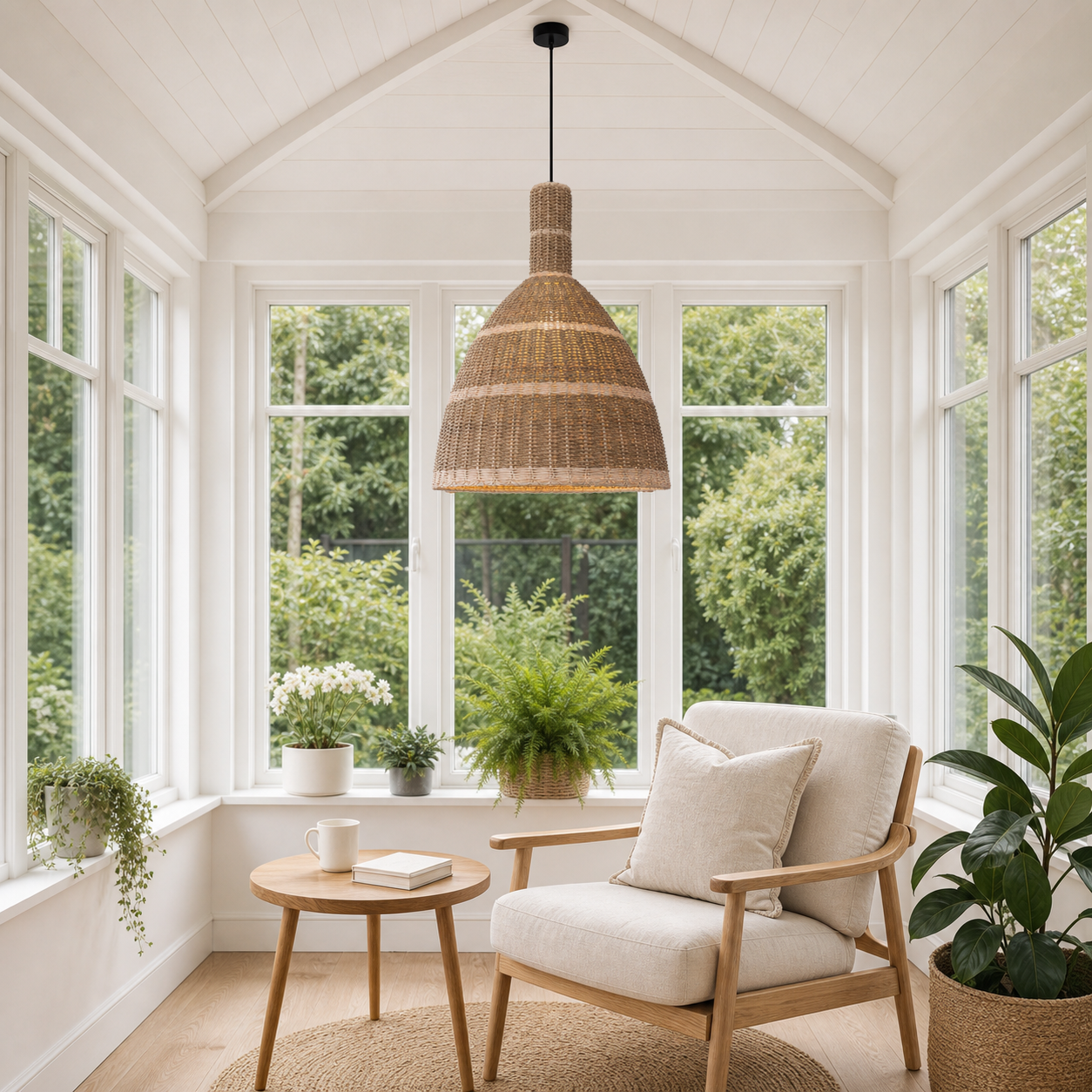 Natural Grass Dome Pendant Light – Handwoven Ceiling Pendant Light for Boho, Living Room, and Eco-Friendly Interiors