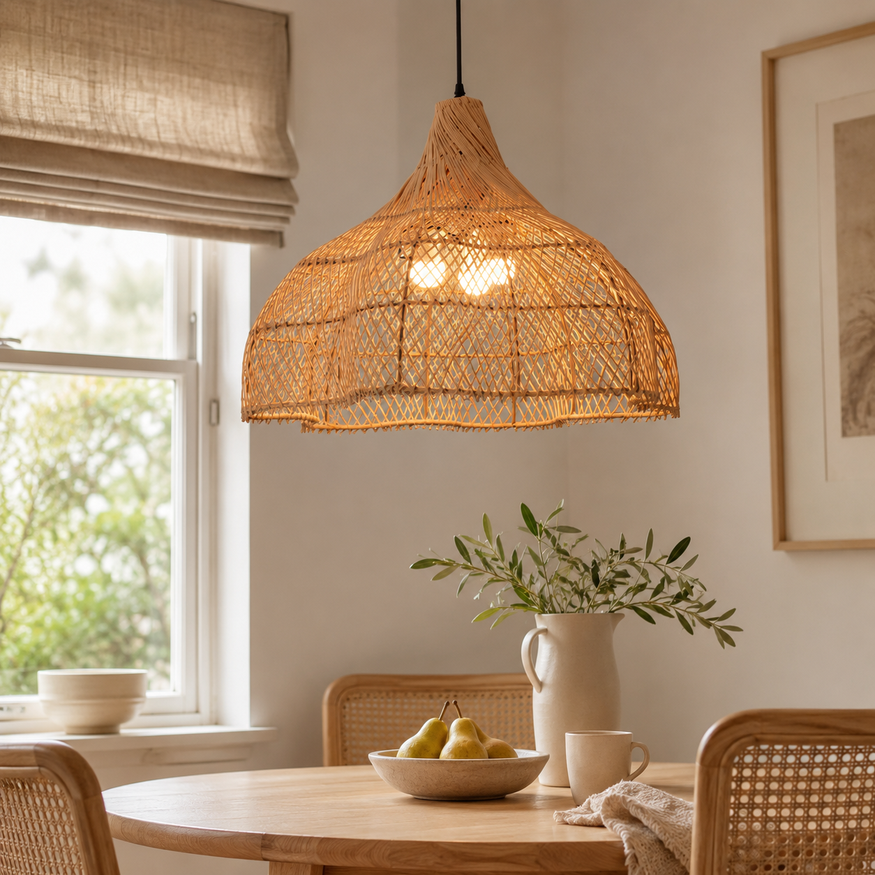 Cella-Handcrafted Bamboo Rattan Pendant Light with Tranquil Umbrella Design
