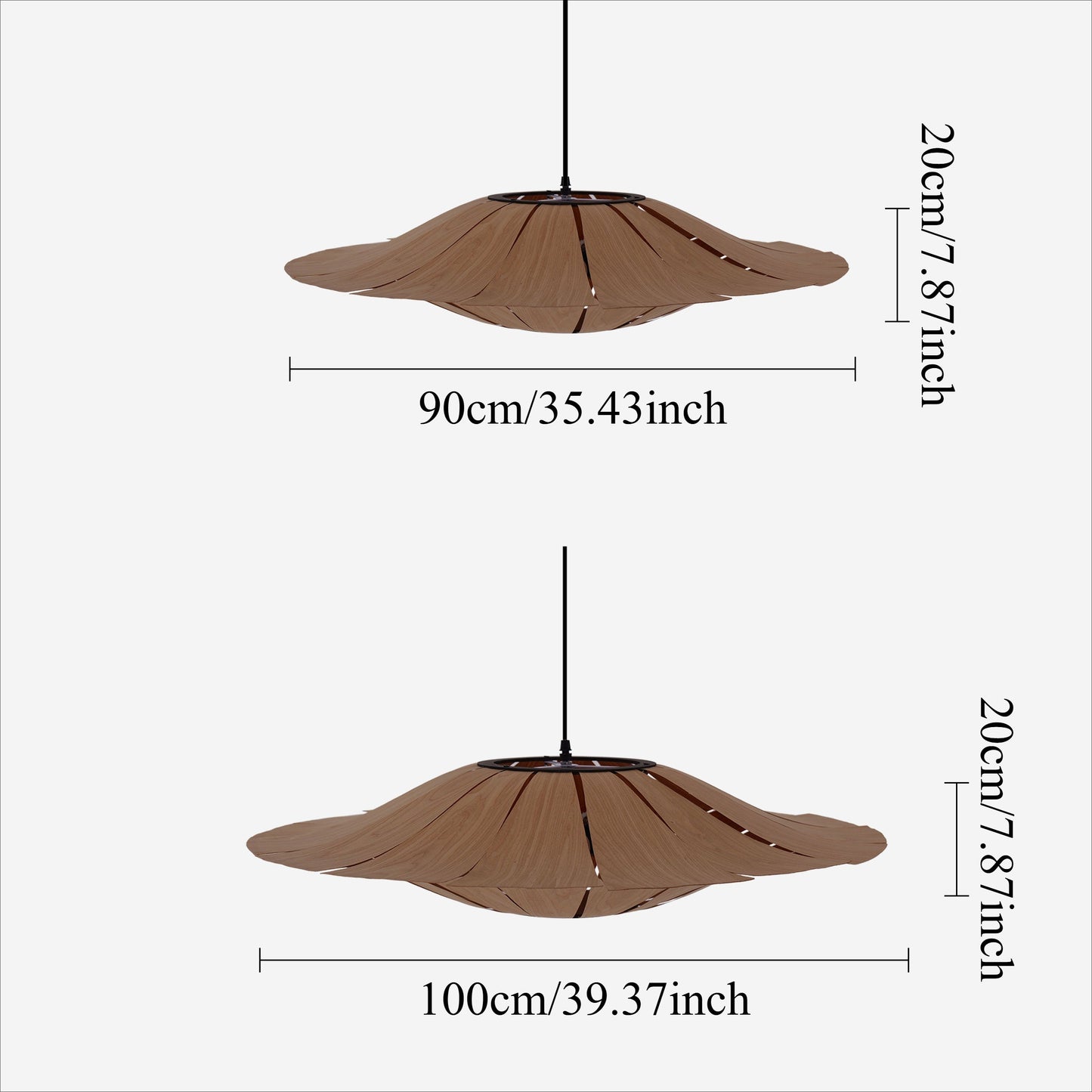 Large Wood Veneer LED Pendant Ceiling Light for Dining & Living Rooms
