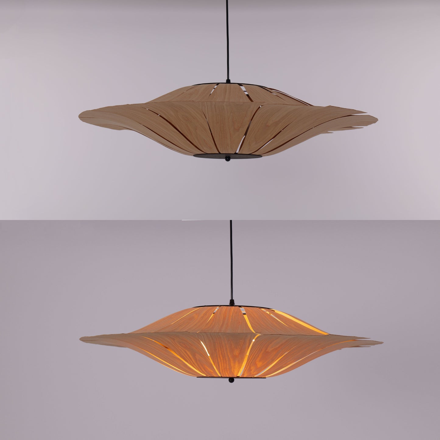 Large Wood Veneer LED Pendant Ceiling Light for Dining & Living Rooms