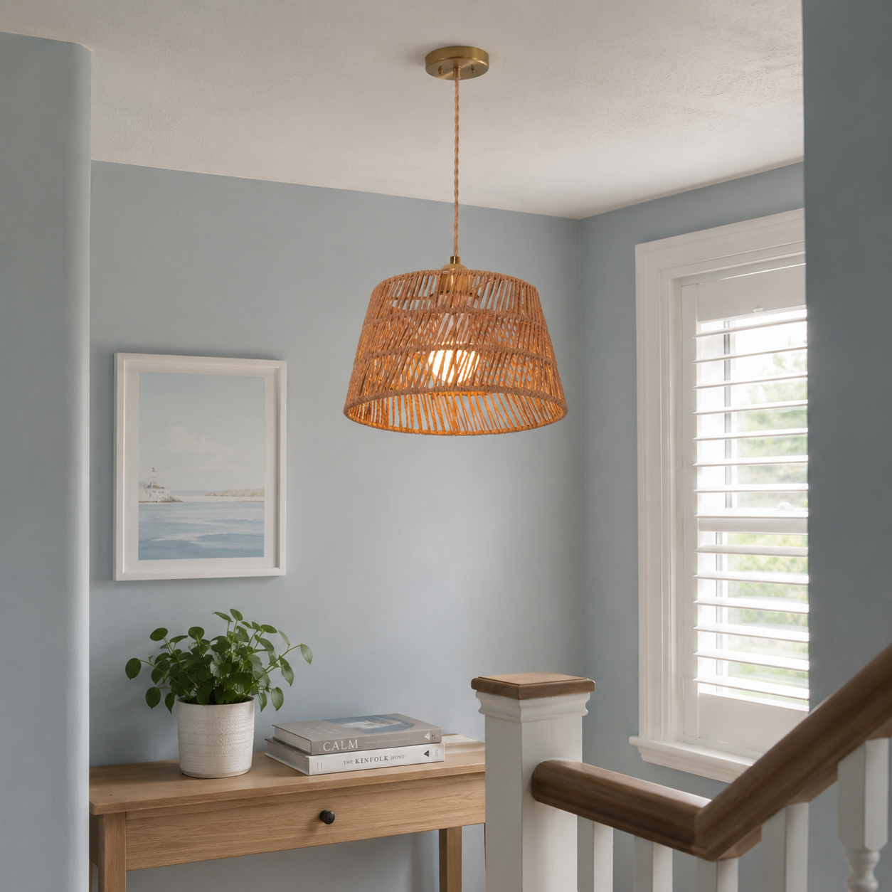 Handcrafted Warm Rustic Paper Rope Pendant Light