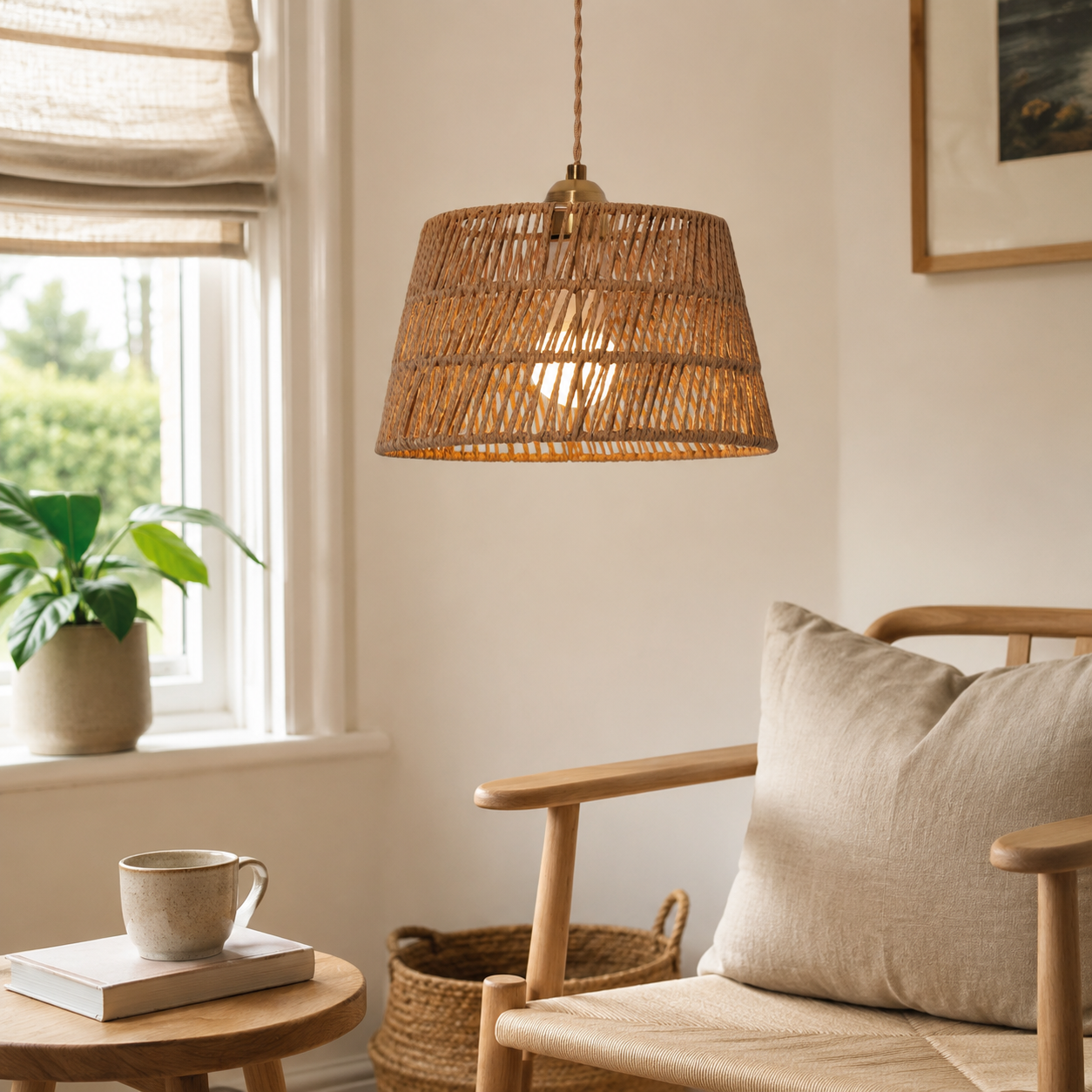 Handcrafted Warm Rustic Paper Rope Pendant Light