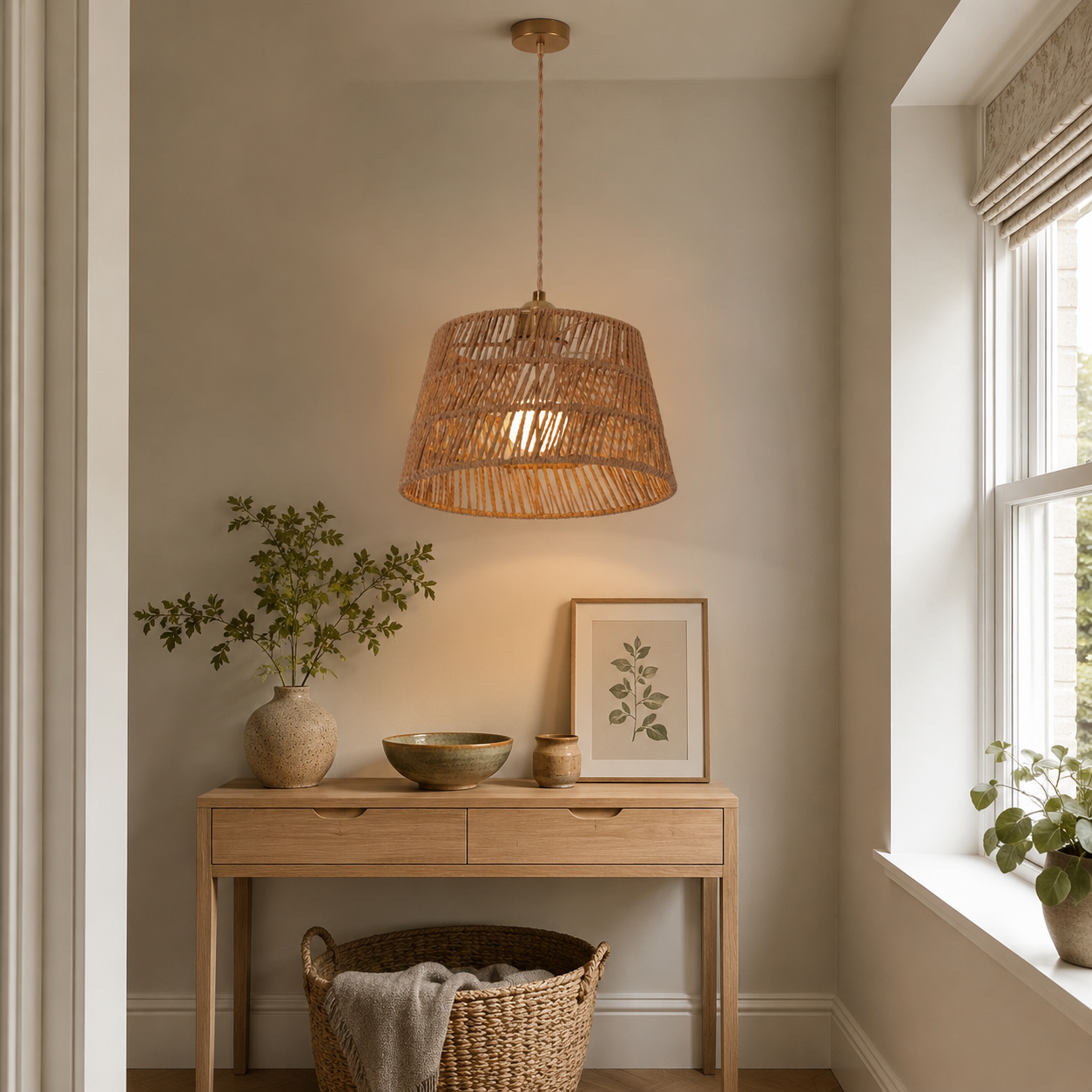 Handcrafted Warm Rustic Paper Rope Pendant Light