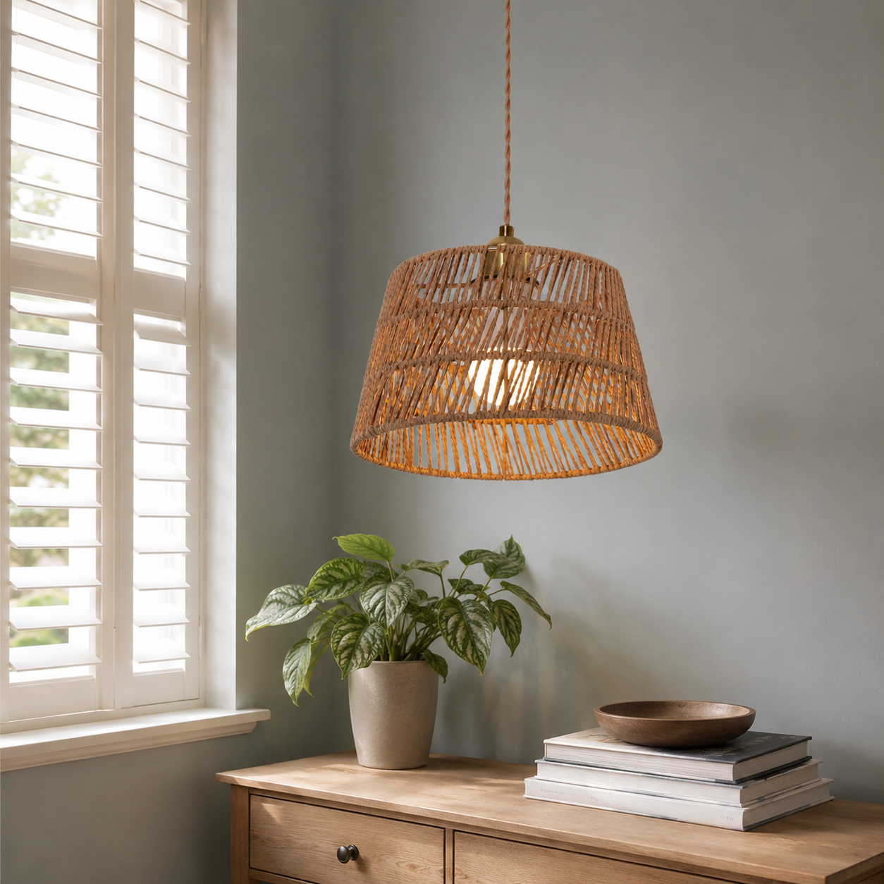 Handcrafted Warm Rustic Paper Rope Pendant Light