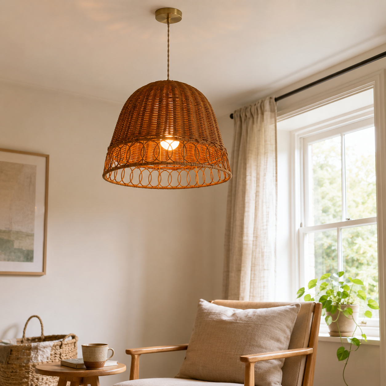 Handwoven Rattan Pendant Light – Eco-Friendly, Warm Lighting for Cozy Living Rooms & Dining Spaces