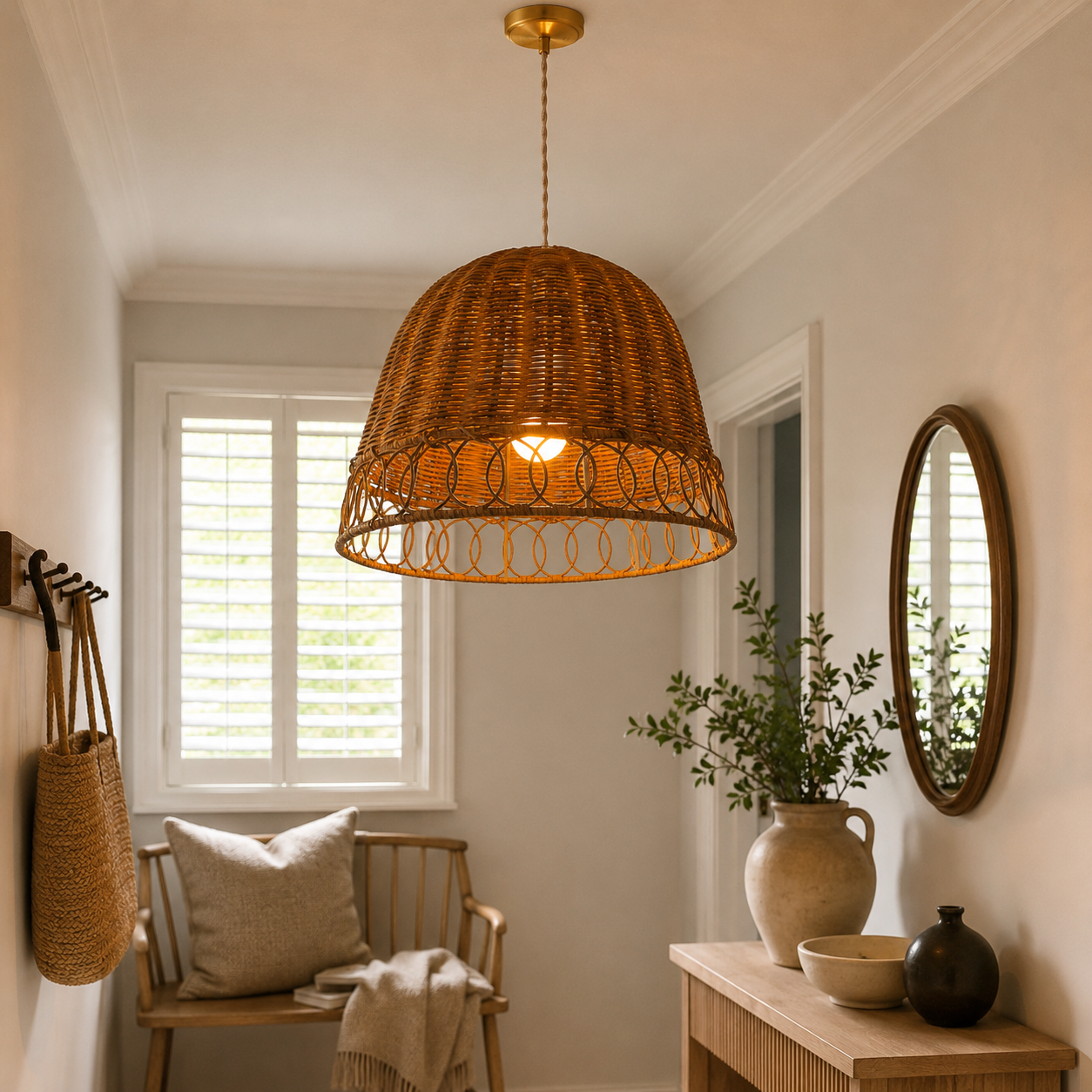 Handwoven Rattan Pendant Light – Eco-Friendly, Warm Lighting for Cozy Living Rooms & Dining Spaces