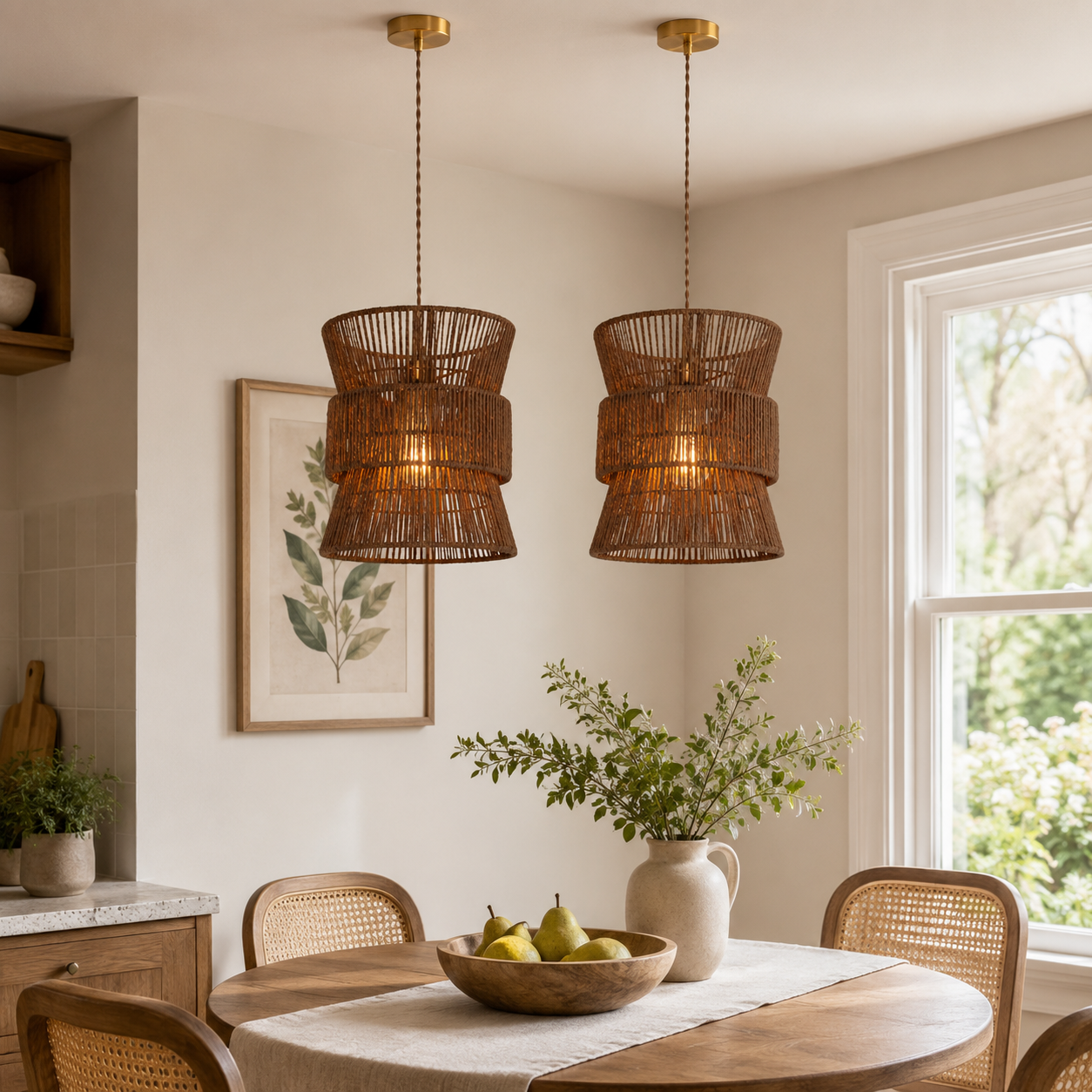 Artisanal Handwoven Eco-Friendly Circular Pendant Light