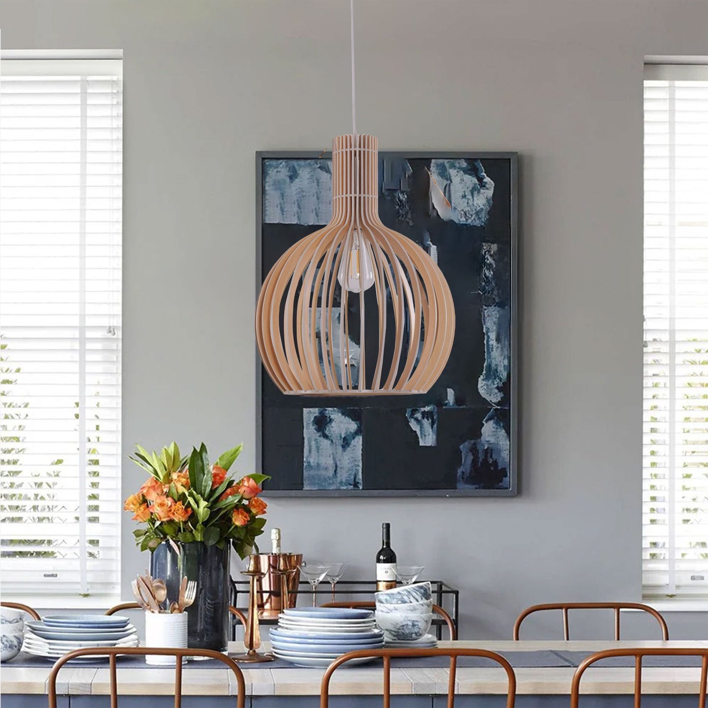 Lightsin Scandinavian LED Wooden Birdcage Pendant Light Lightsin UK