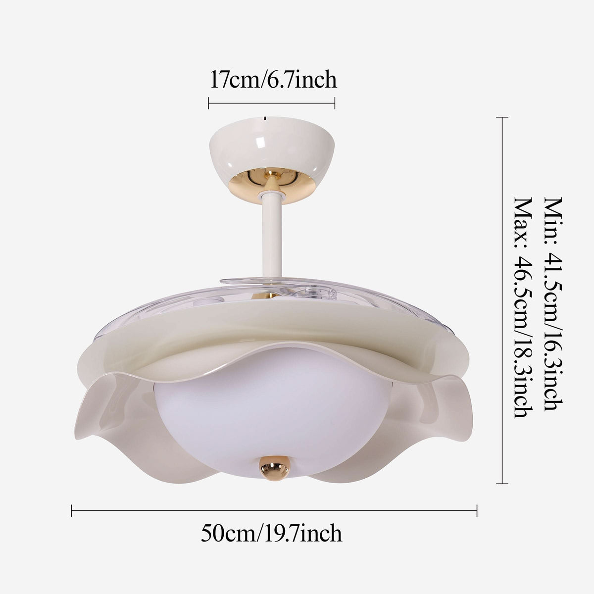 42 inch reversible ceiling fan with LED light with a compact motor and blade detail