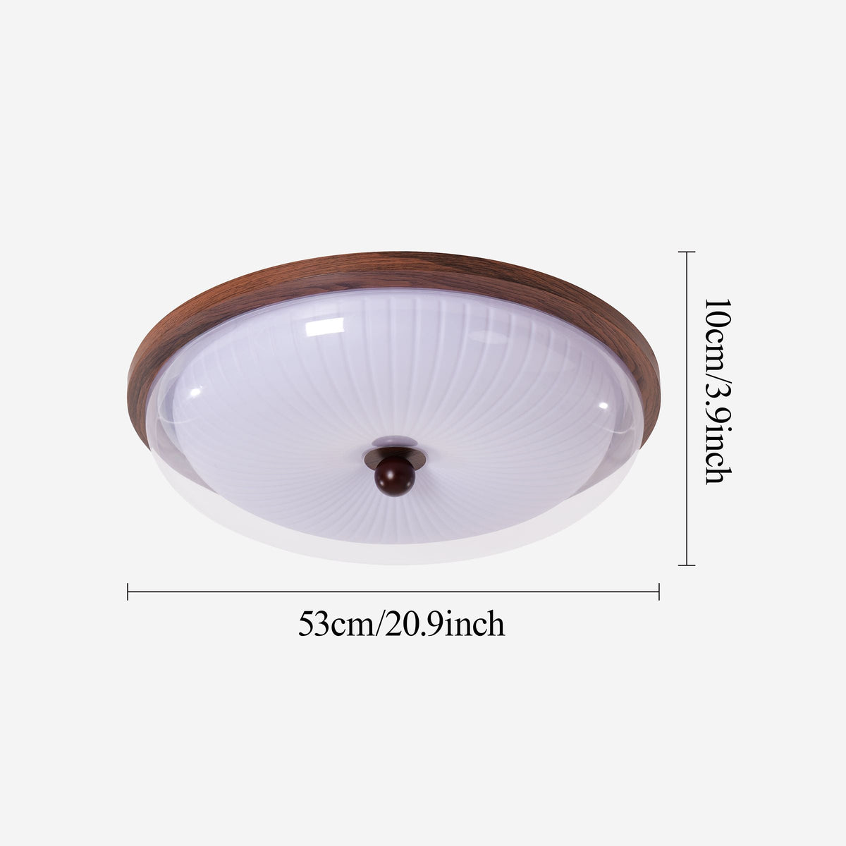 walnut ribbed acrylic ceiling light shown as a clean product view