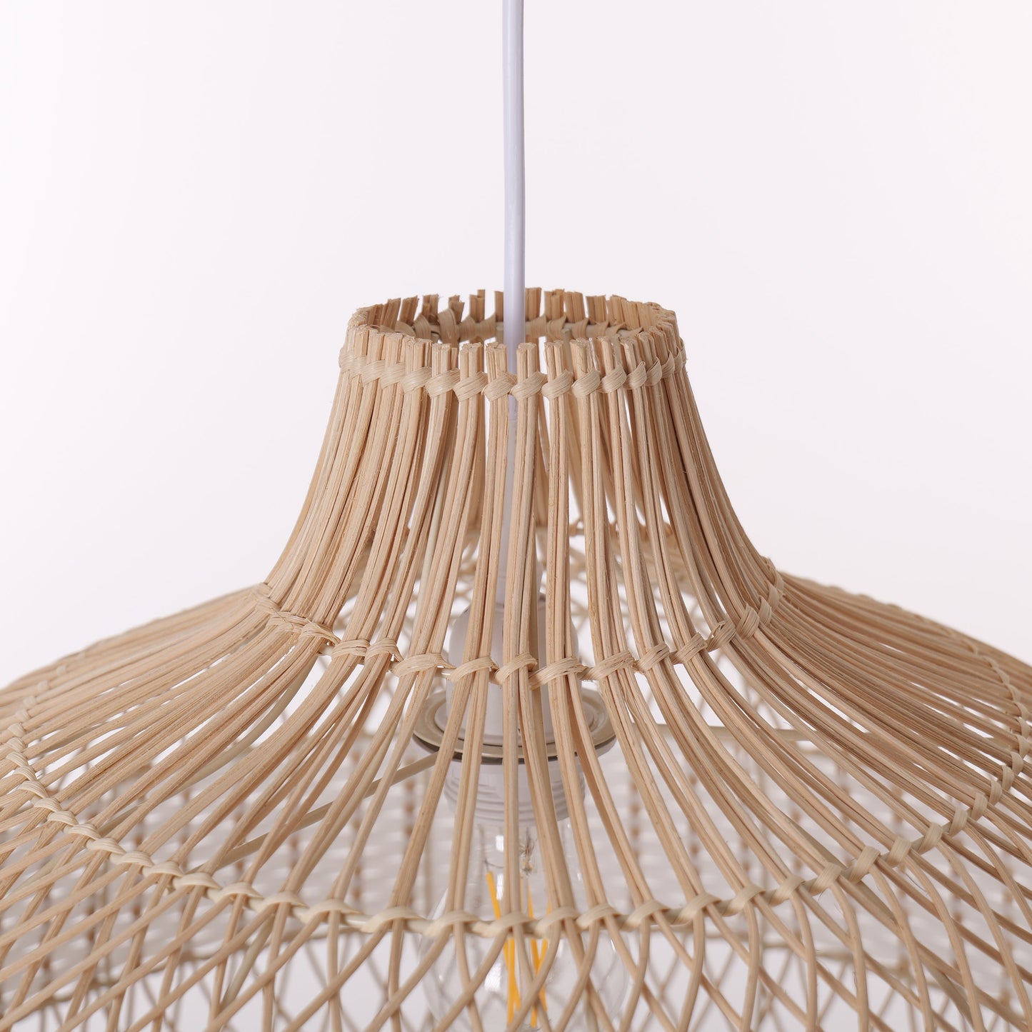 Close-up detail of LI460273 Dewlight-Handwoven Half White Rattan Pendant Light Kitchen Island pendant