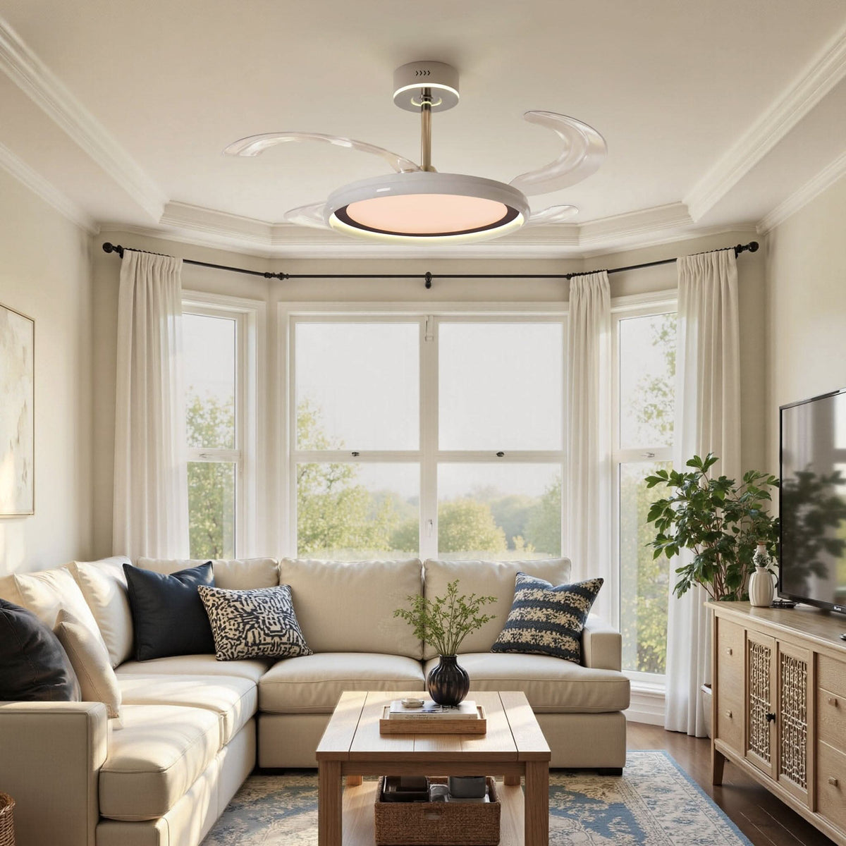 48 inch reversible ceiling fan with LED light shown as a clean product view