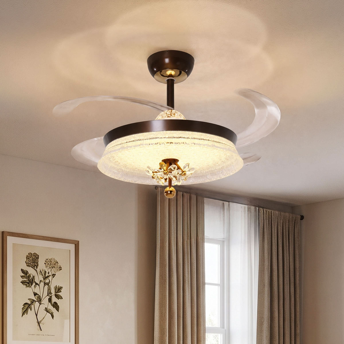 36 inch reversible ceiling fan with LED light shown as a clean product view
