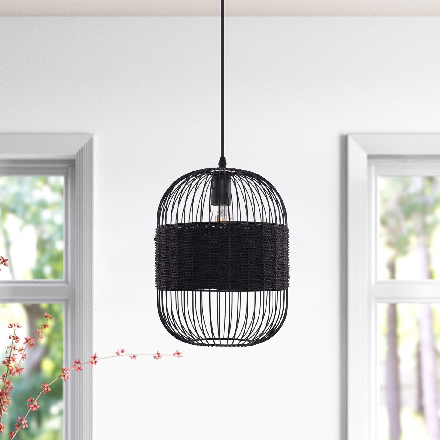 Lightsin Black Handcrafted Pendant Light Industrial Rattan Design for Home D¨¦cor Lightsin UK