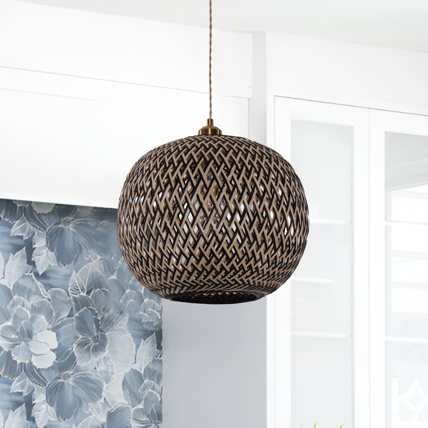 Living Nest UK Modern Black and Natural Bamboo Handwoven Pendant Light Living Nest UK