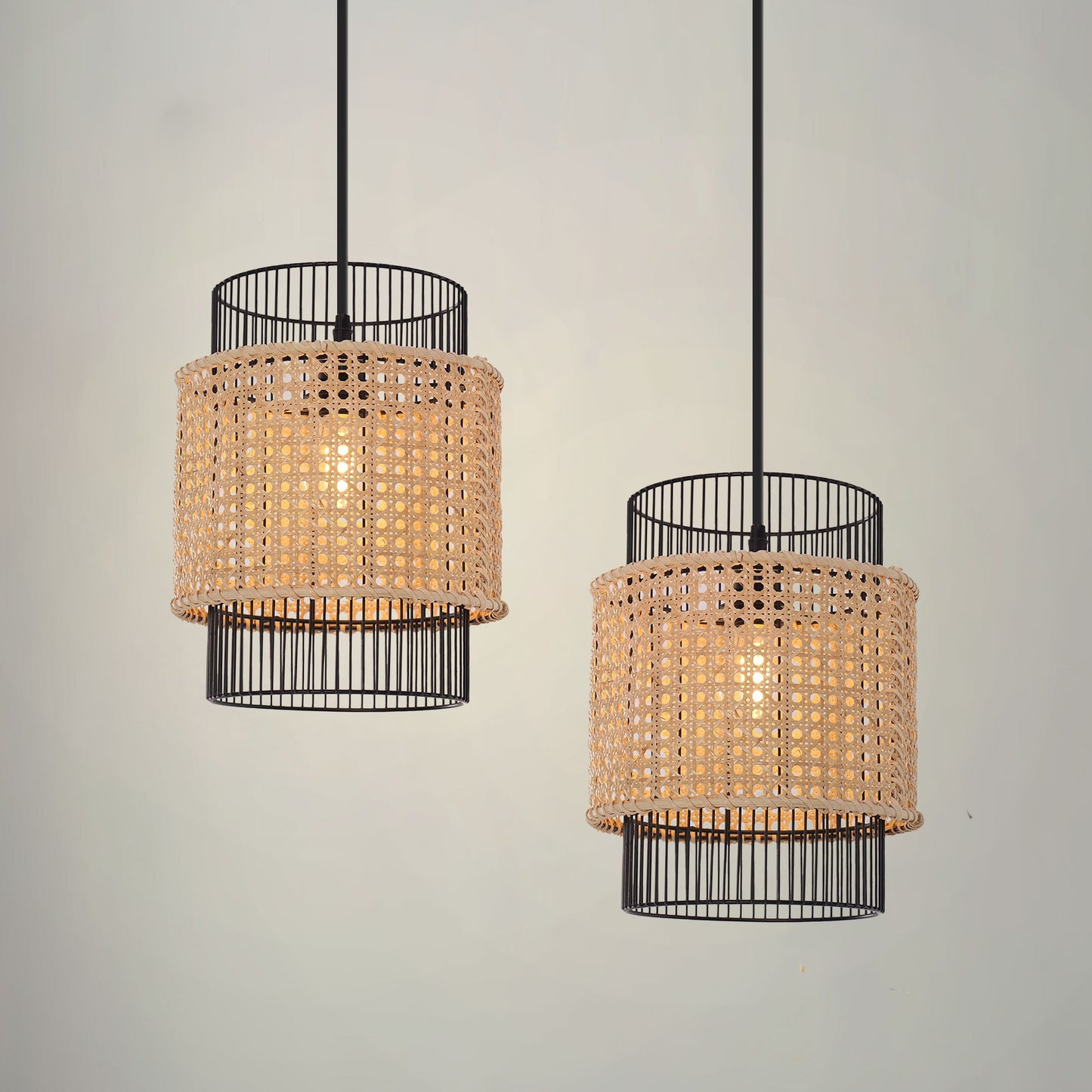 Lightsin Elegant Black Frame with Handwoven Rattan Pendant Light Lightsin UK