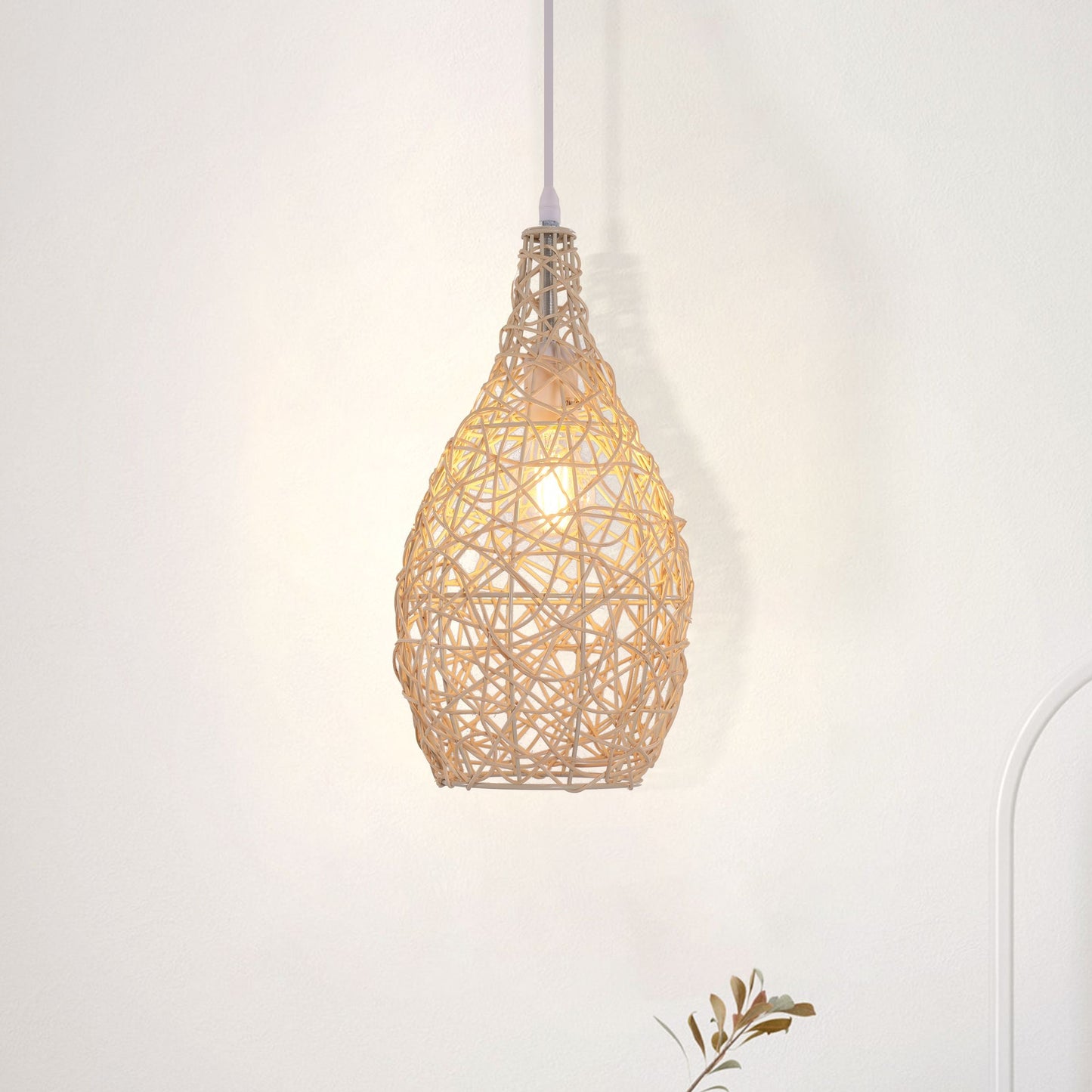 Lightsin Natural Rattan and Bamboo Pendant Light with Iron Frame Living and Home