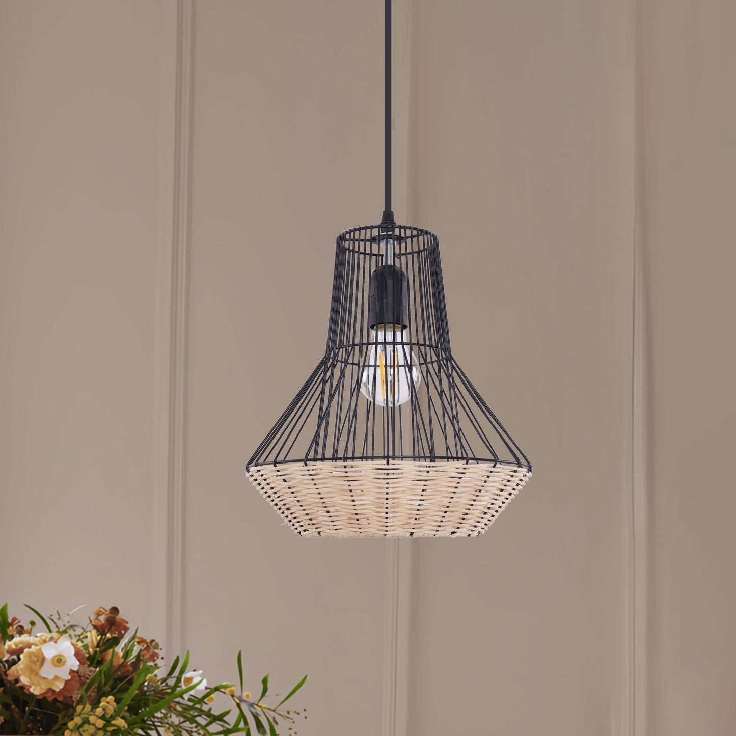 Lightsin Geometric Rattan Pendant Light for Timeless Elegance and Warmth Lightsin UK NATRUAL