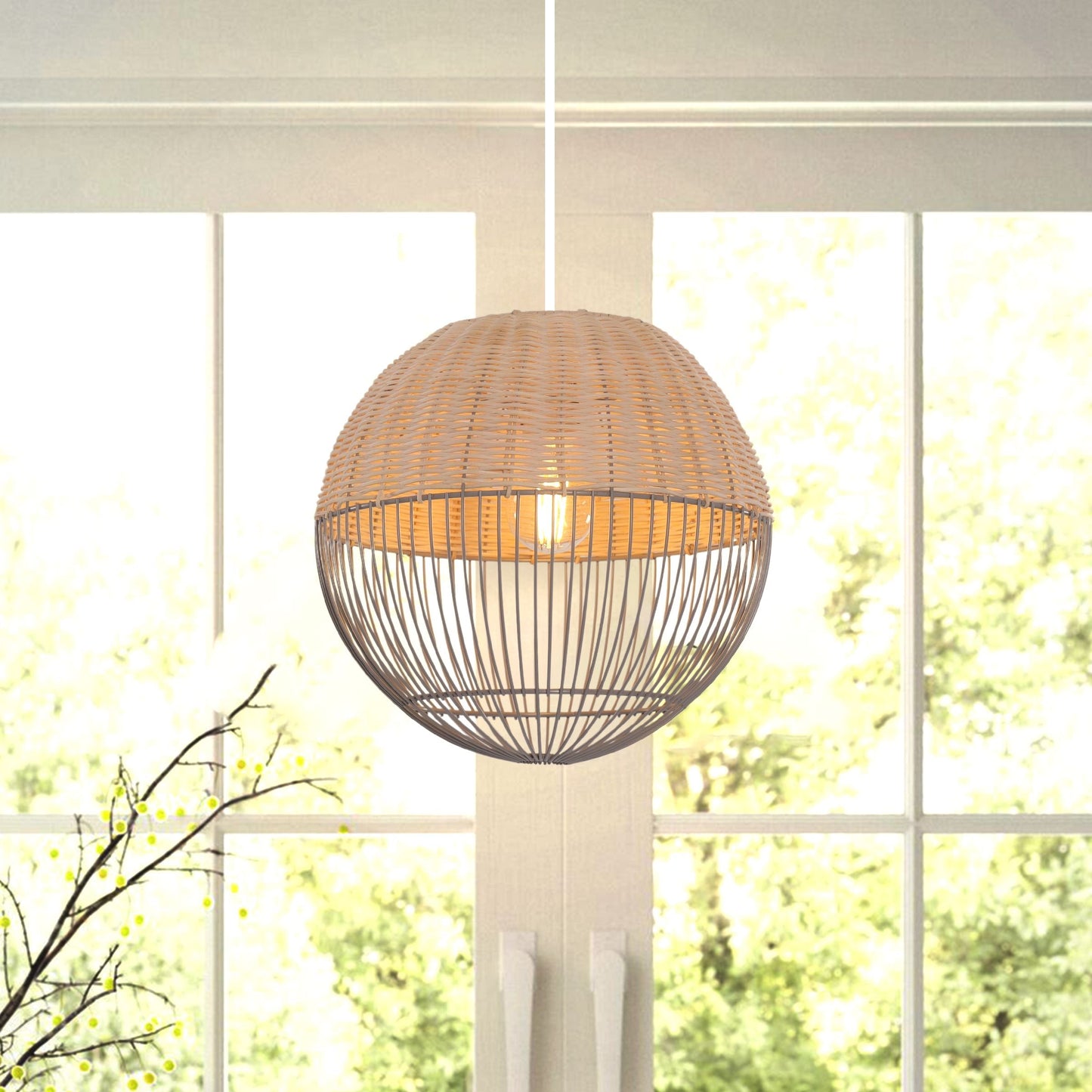 Lightsin Chic Rattan and Metal Pendant Light for Kitchen Lightsin UK