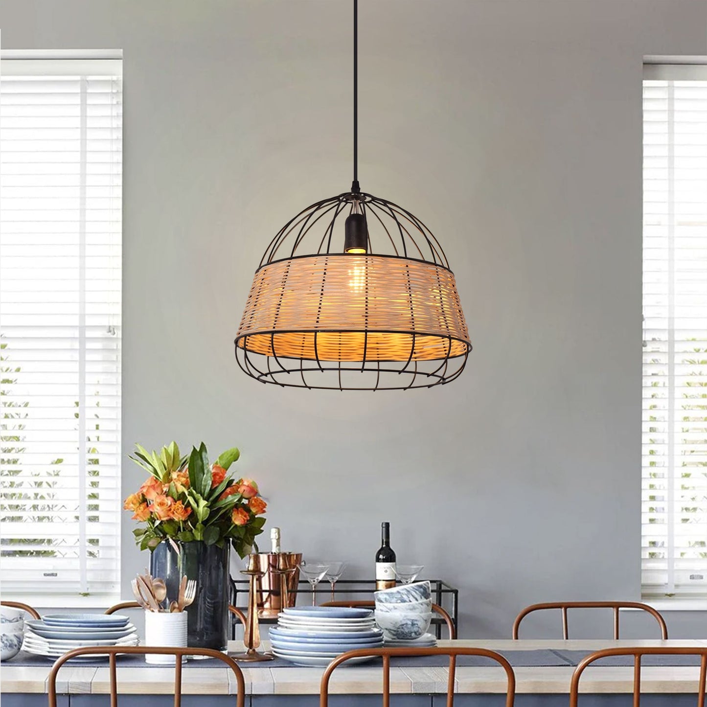 Lightsin Handcrafted Rattan Pendant Light with Iron Frame for Home D¨¦cor Lightsin UK