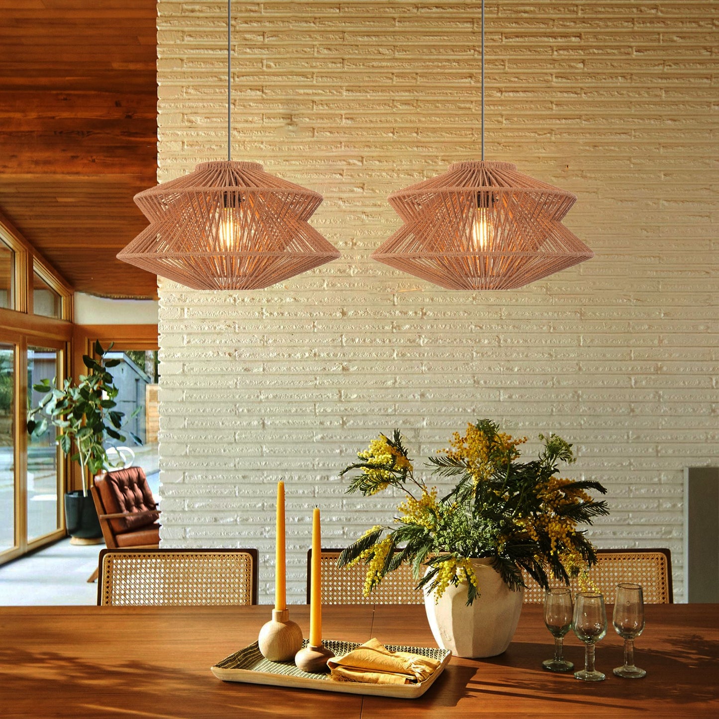 Lightsin Khaki Handwoven Paper Rope Pendant Light with Iron Frame Lightsin UK S