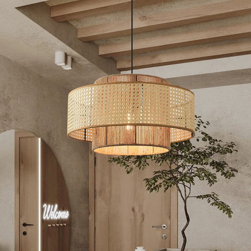 Lightsin Natural Woven Rattan and Hemp Rope Rustic Pendant Light Fixture Lightsin UK D 60cm