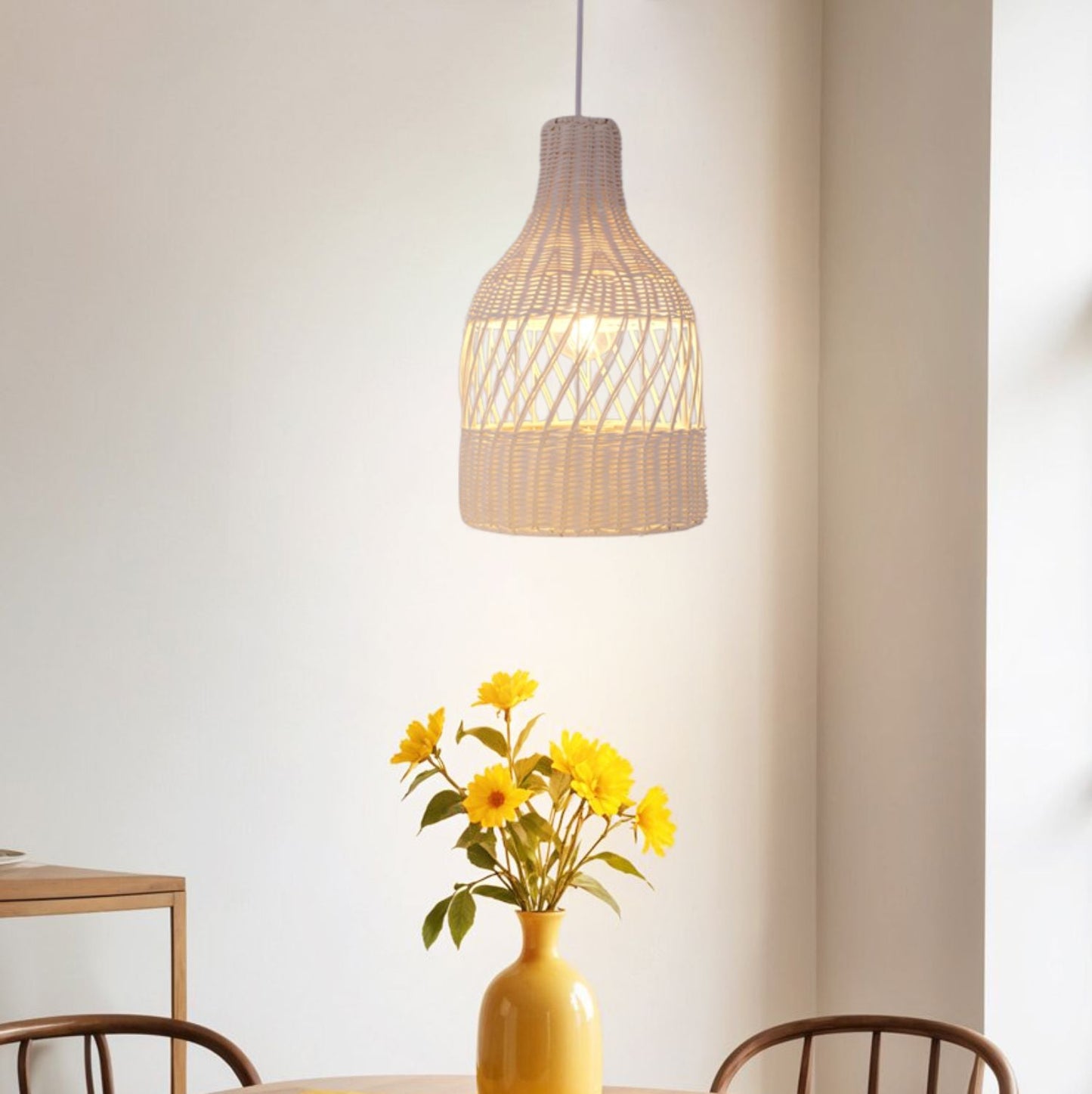 Lightsin Sustainable Handwoven White Rattan Light Fixture Lightsin UK