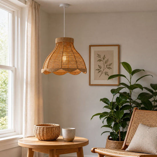 Lightsin Japanese-Inspired Petal Bloom Rattan Woven Pendant Light Lightsin UK 